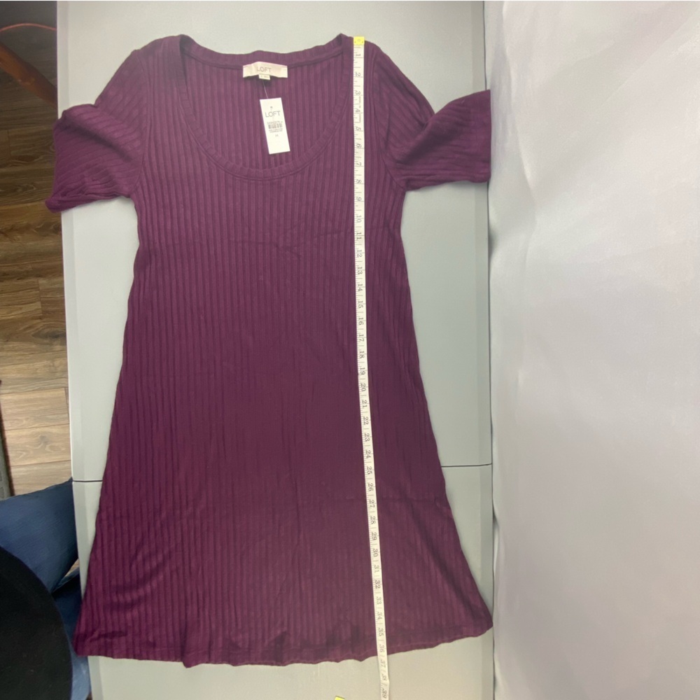 NWT LOFT burgundy wine ribbed short sleeve fall dress wms sz medium - Picture 7 of 13
